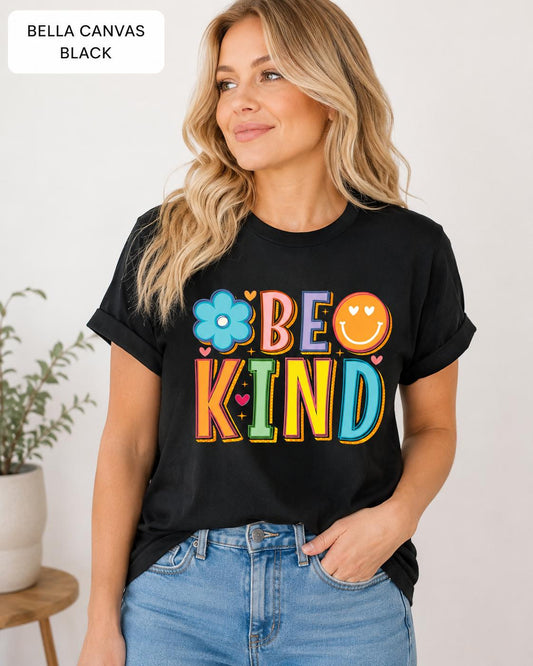 Be Kind Shirt, Retro Kindness Tee, Positive Vibes Shirt, Rainbow Smiley Graphic Tee