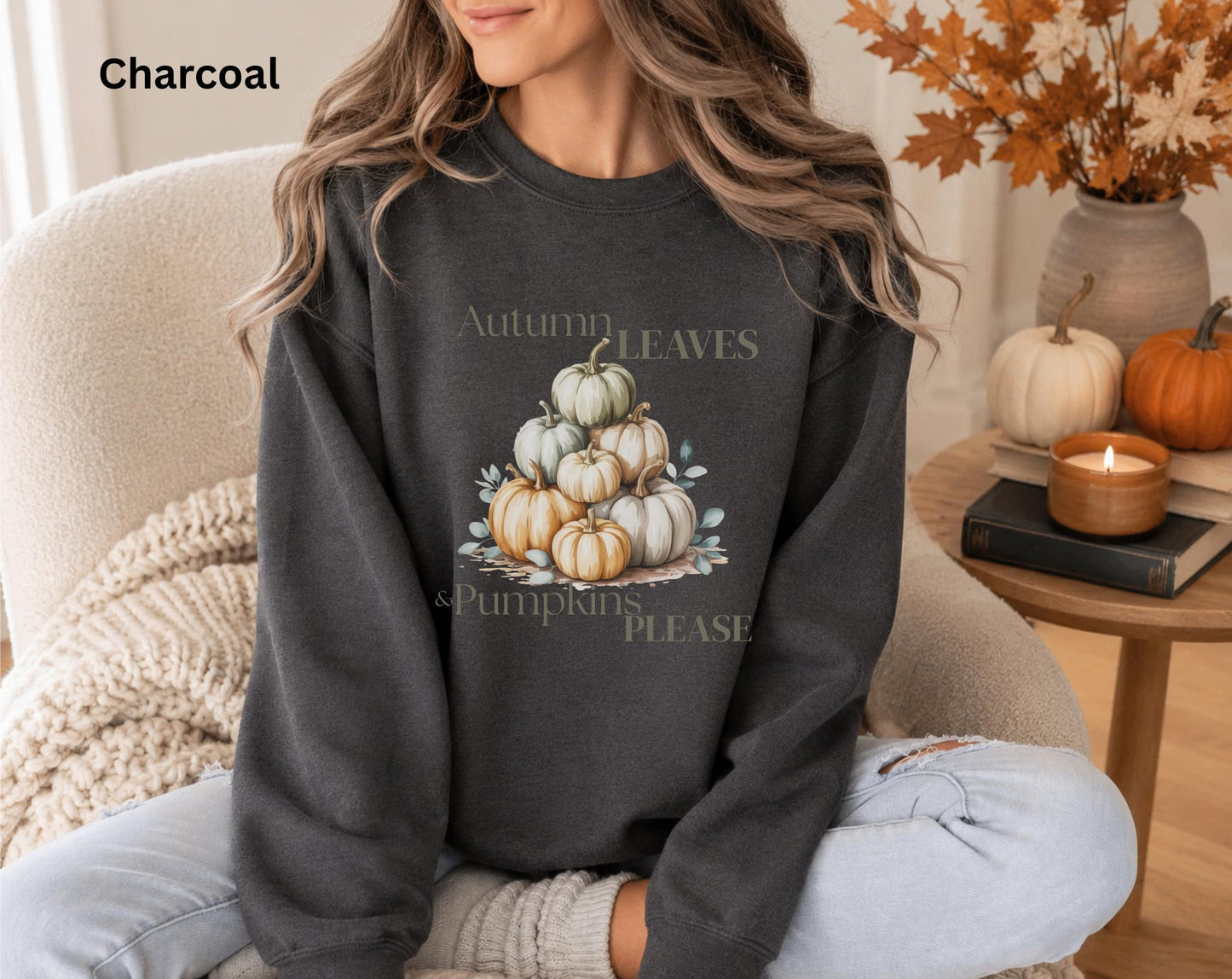 Autumn Leaves & Pumpkins Please Sweatshirt, Cozy Fall Crewneck, Pumpkin Sweatshirt, Autumn Graphic Sweatshirt, Fall Gift for Her