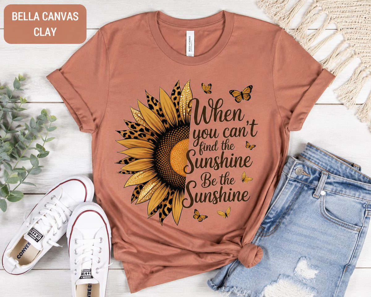 Sunflower Inspirational Shirt, Be the Sunshine Tee, Fall Graphic Tee, Women's Leopard Sunflower Shirt