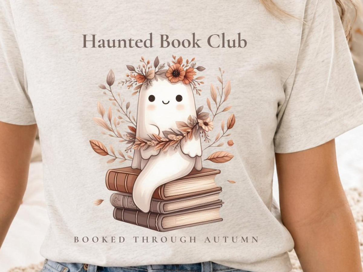 Haunted Book Club Shirt, Booked Through Autumn Tee, Ghost Book Lover Shirt, Cute Fall Reading T-Shirt, Bookish Halloween Tee, Spooky Season