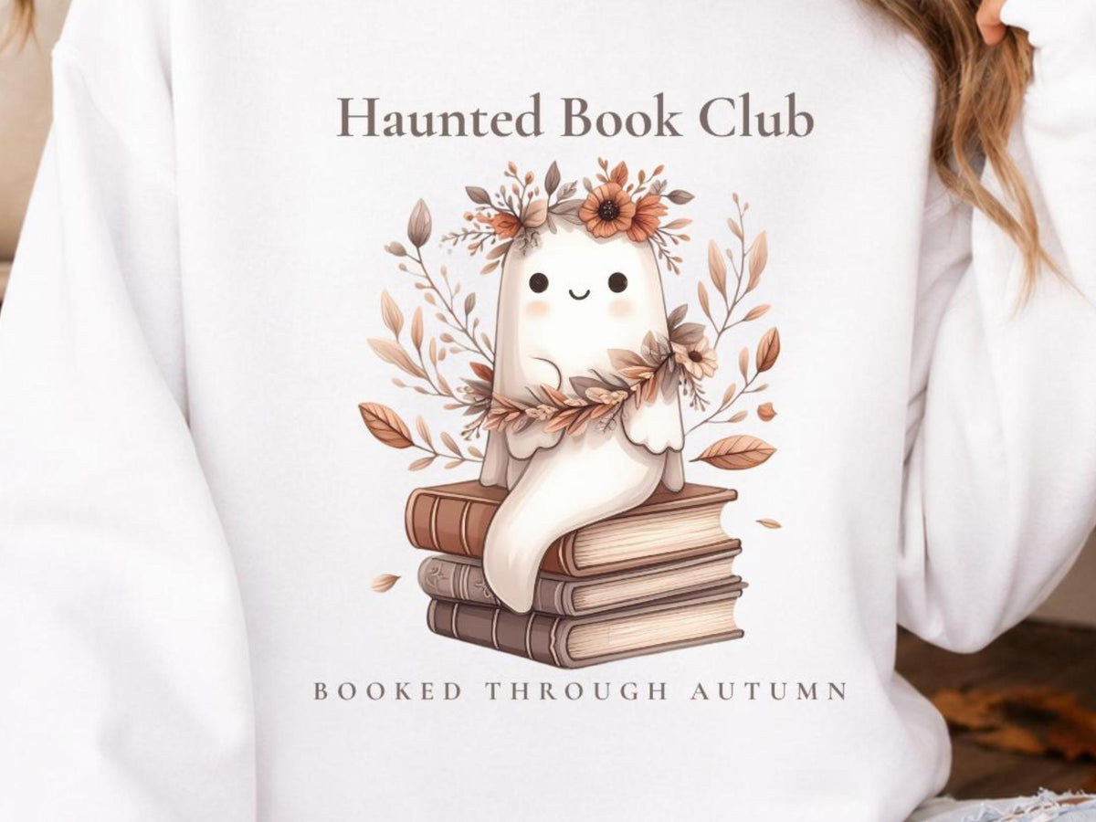 Ghost Book Lover Crewneck, Cozy Fall Reading Sweatshirt, Haunted Book Club Sweatshirt, Booked Through Autumn Sweatshirt, Bookish Gift
