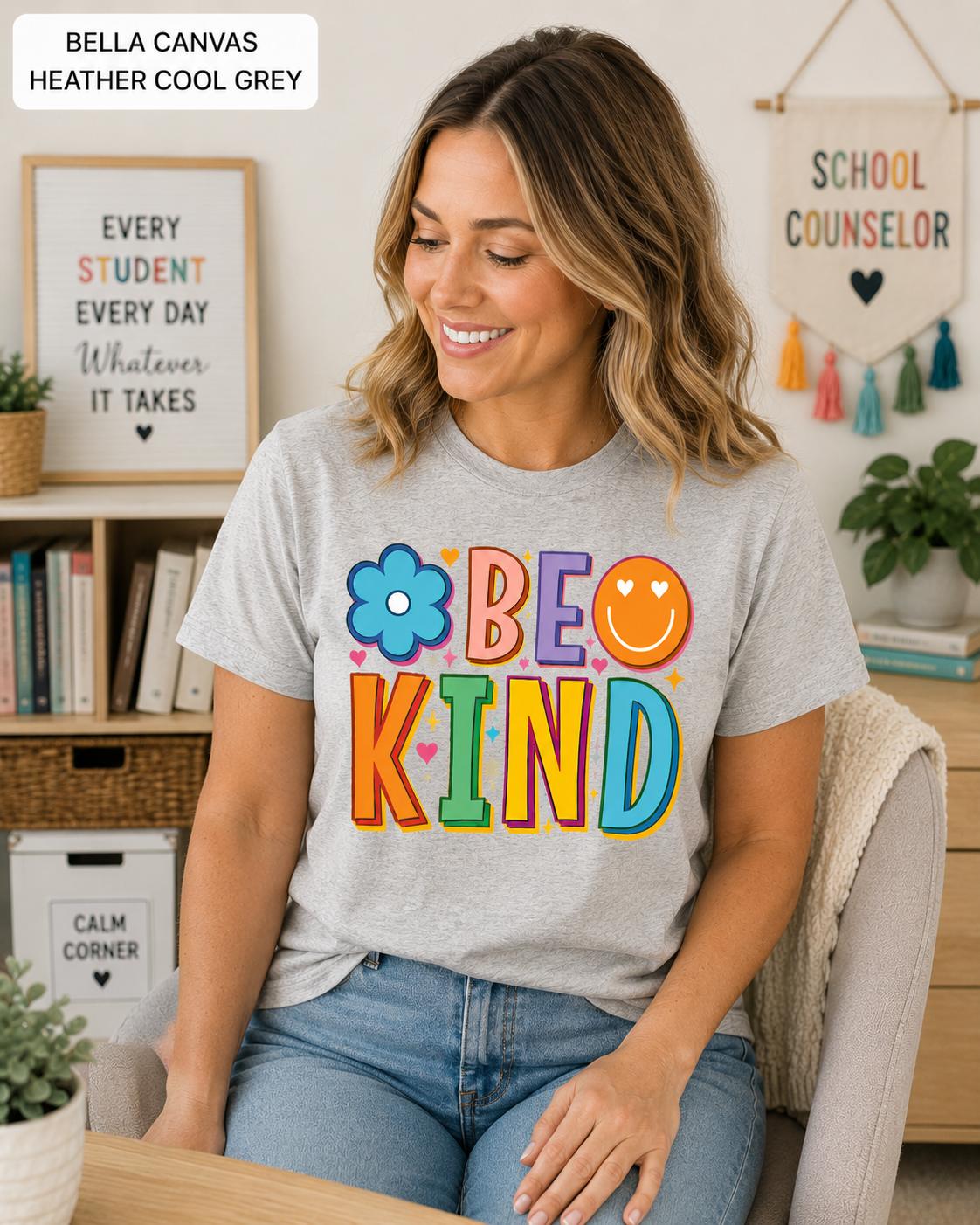 Be Kind Shirt, Retro Kindness Tee, Positive Vibes Shirt, Rainbow Smiley Graphic Tee