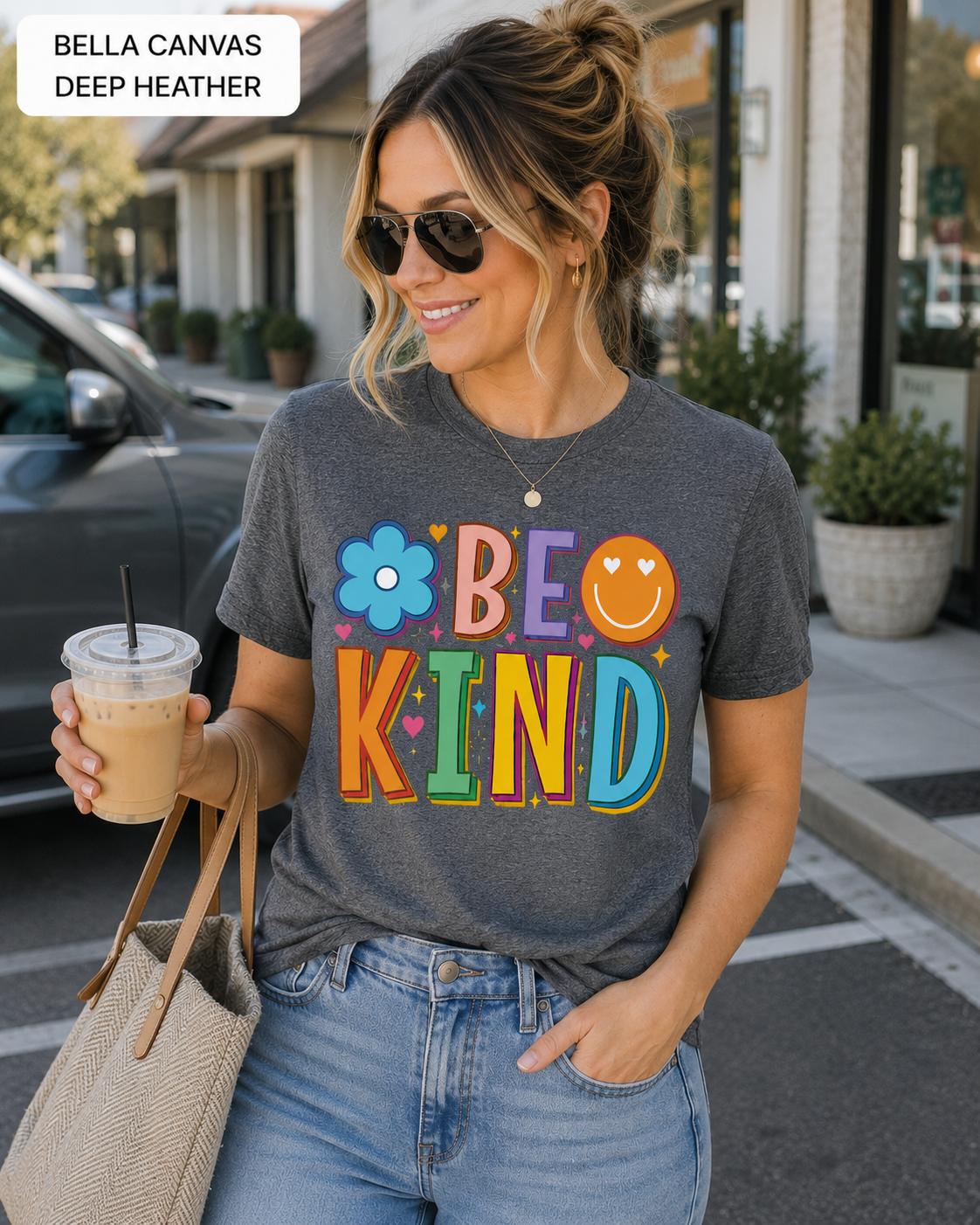 Be Kind Shirt, Retro Kindness Tee, Positive Vibes Shirt, Rainbow Smiley Graphic Tee