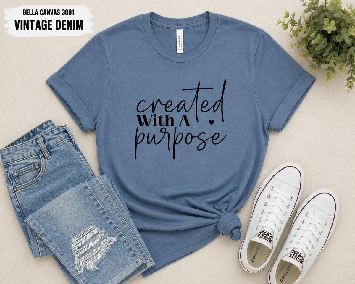 Created With Purpose Christian T-Shirt, Inspirational Bible Verse Tee, Faith Apparel