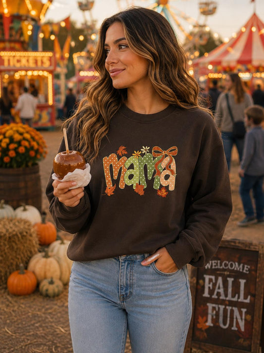 Mama Fall Sweatshirt, Coquette Bow Mama Crewneck, Cute Autumn Mom Sweatshirt, Pumpkin Patch Sweatshirt, Cozy Fall Graphic Sweatshirt