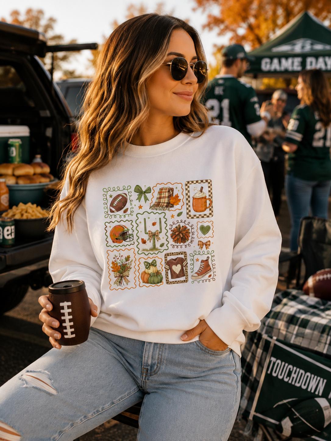 Fall Football Collage Sweatshirt, Cozy Game Day Crewneck, Football Mom Sweatshirt, Cute Autumn Graphic Sweatshirt, Friday Night Lights