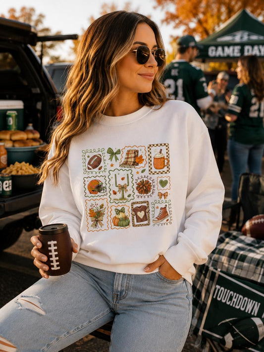 Fall Football Collage Sweatshirt, Cozy Game Day Crewneck, Football Mom Sweatshirt, Cute Autumn Graphic Sweatshirt, Friday Night Lights