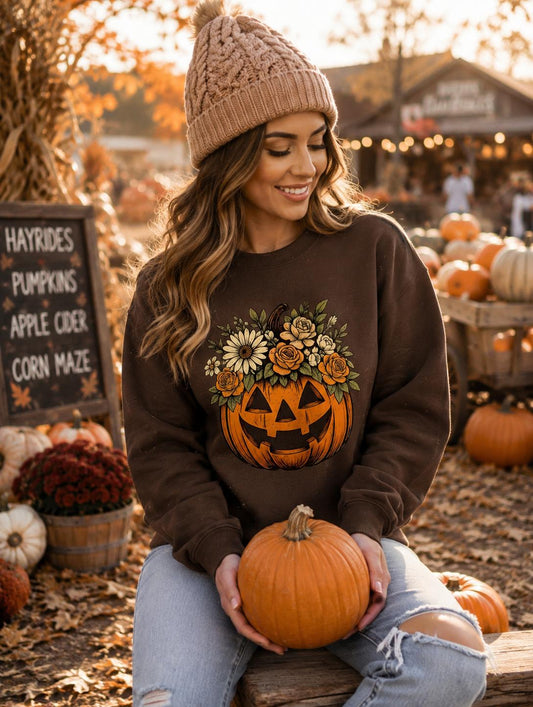 Floral Halloween Sweatshirt, Cute Fall Crewneck, Vintage Pumpkin Sweatshirt, Cozy Autumn Graphic Sweatshirt, Pumpkin Patch Outfit