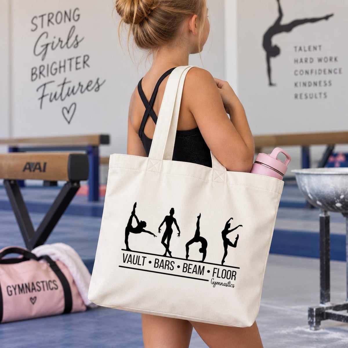 Personalized Gymnastics Tote Bag, Gymnast Gift for Girls, Gymnastics Bag, Vault Bars Beam Floor, Gymnast Gift
