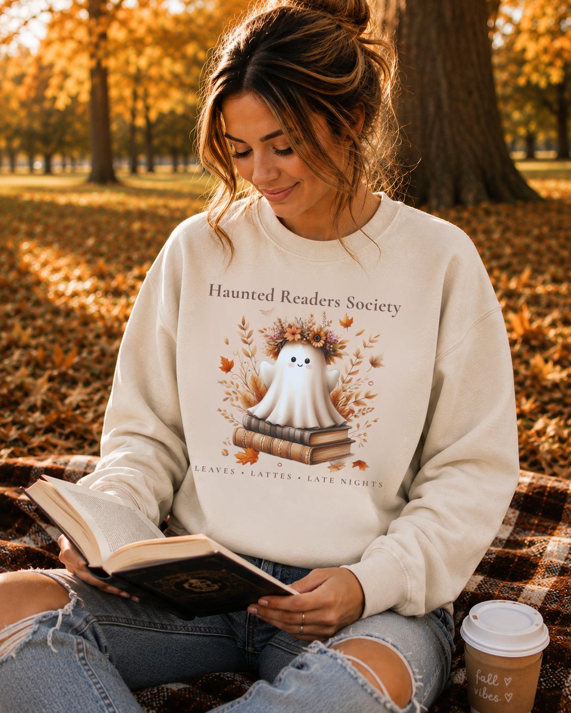 Ghost Book Lover Crewneck, Haunted Readers Society Sweatshirt, Cozy Fall Reading Sweatshirt, Book Club Crewneck, Spooky Season Bookish Gift