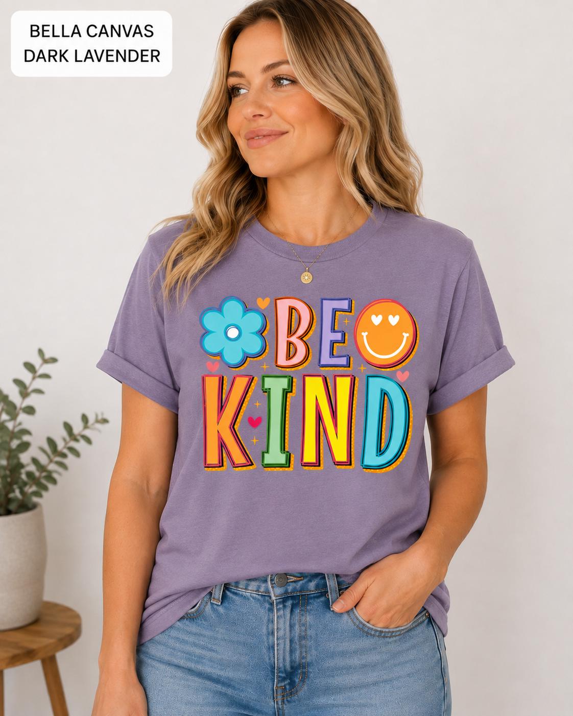 Be Kind Shirt, Retro Kindness Tee, Positive Vibes Shirt, Rainbow Smiley Graphic Tee