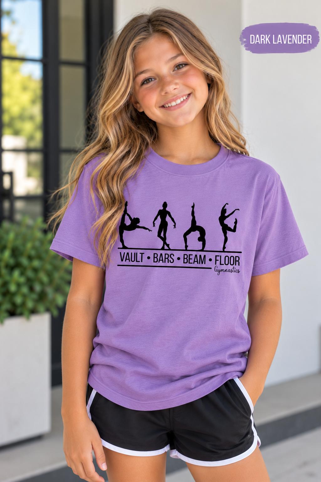 Personalized Gymnast Shirt or Sweatshirt, Gymnast Tee, Vault Bars Beam Floor Shirt, Gymnastics Gift, Youth Adult Gymnast Shirt