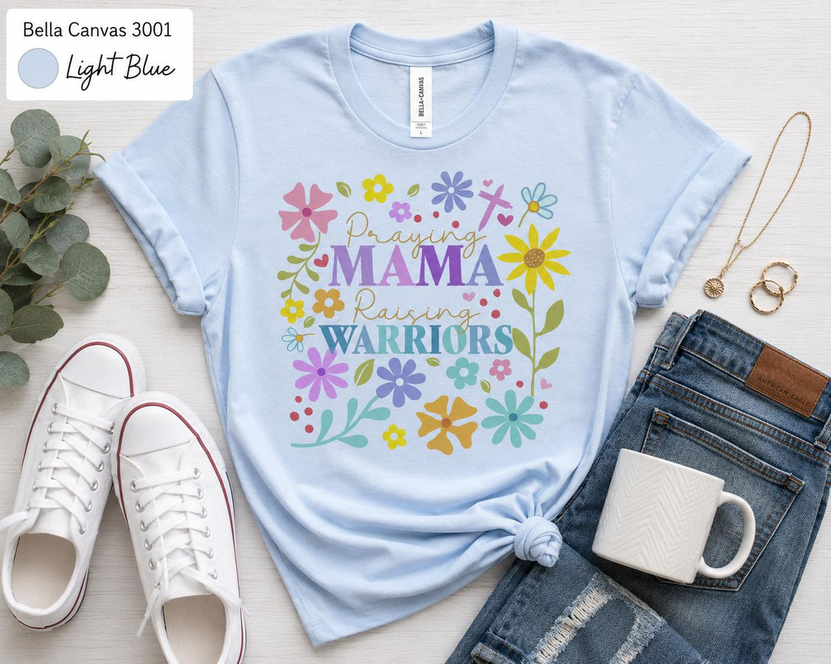 Praying Mama Raising Warriors Christian Tee