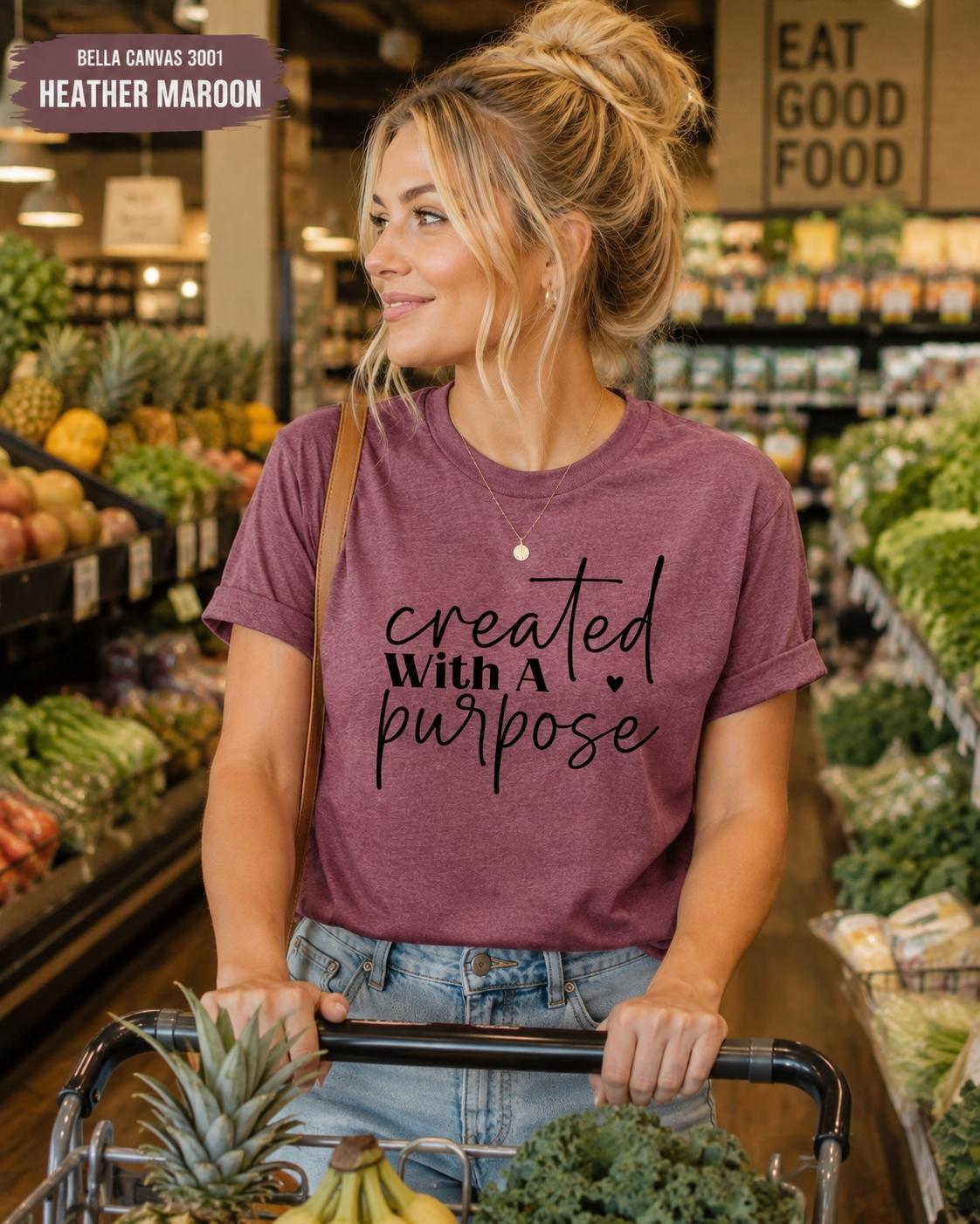 Created With Purpose Christian T-Shirt, Inspirational Bible Verse Tee, Faith Apparel