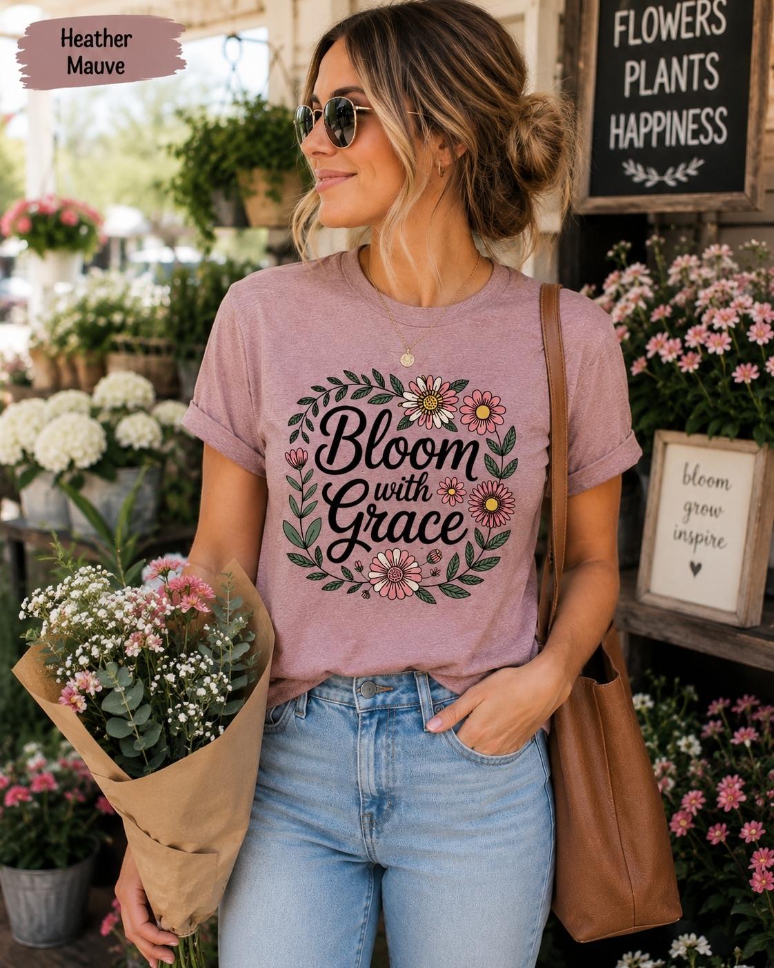 Bloom With Grace Floral Christian T-Shirt, Faith-Inspired Women's Tee
