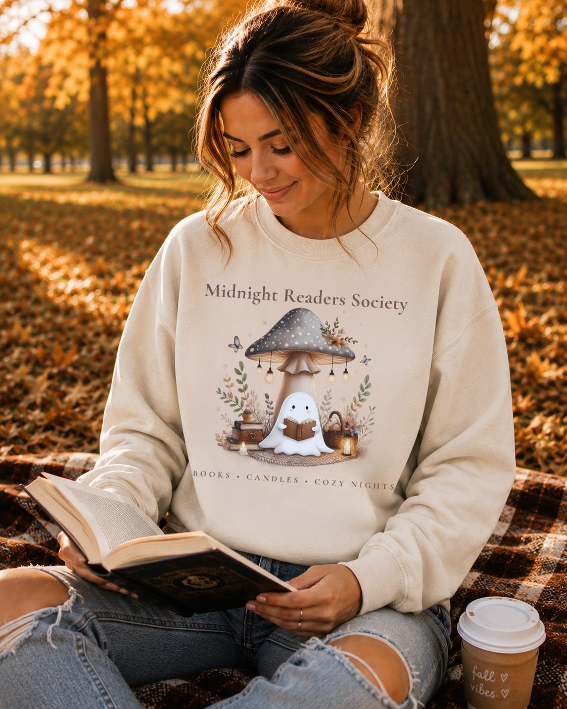 Cozy Reading Sweatshirt, Book Lover Crewneck, Midnight Readers Society Sweatshirt, Ghost Whimsical Crew, Fall Bookish Crewneck, Reader Gift