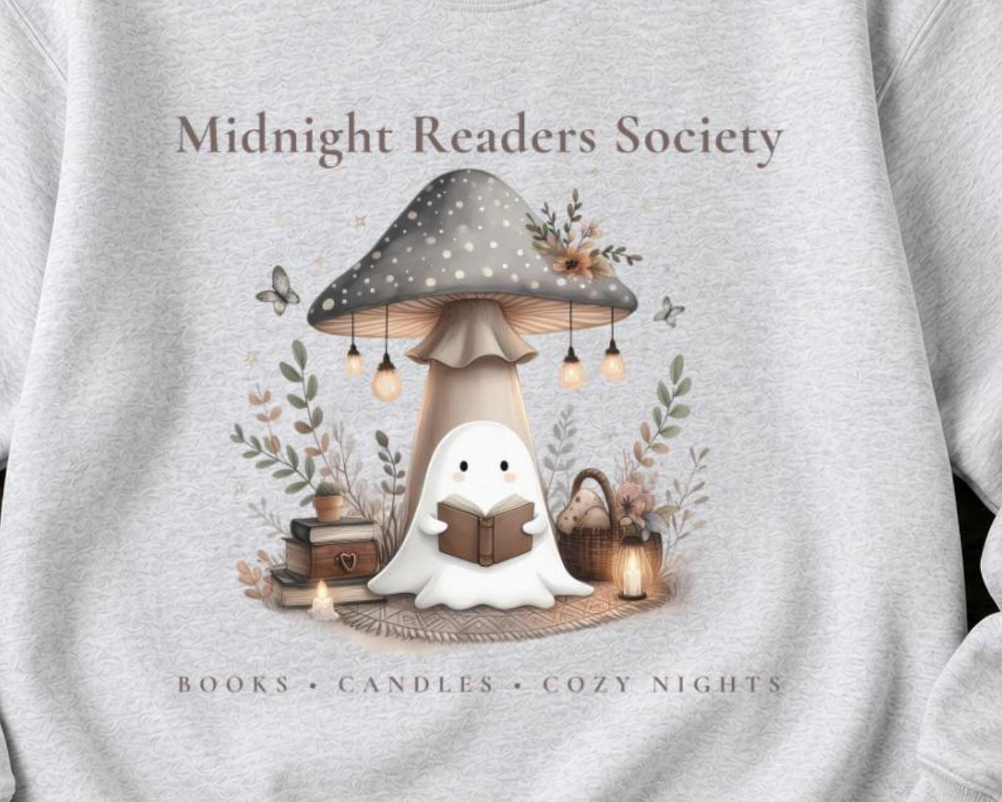 Cozy Reading Sweatshirt, Book Lover Crewneck, Midnight Readers Society Sweatshirt, Ghost Whimsical Crew, Fall Bookish Crewneck, Reader Gift