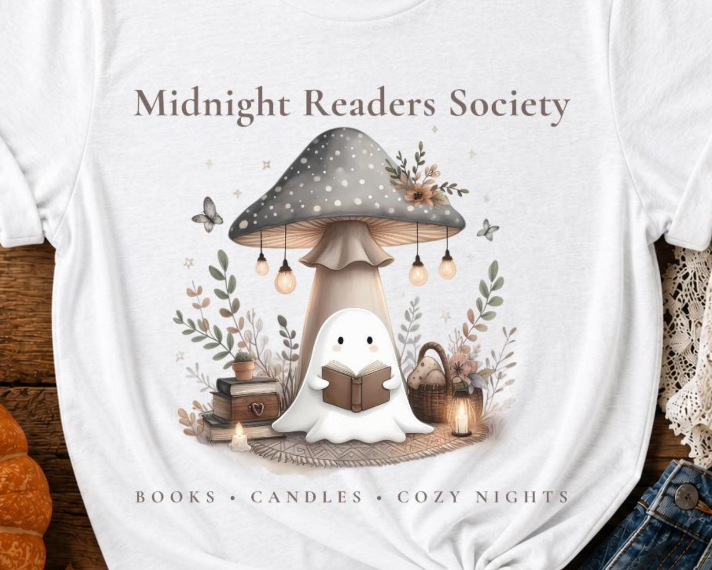 Ghost Book Lover Tee, Midnight Readers Society Shirt, Cozy Reading T-Shirt, Bookish Fall Tee, Book Club Gift for Women