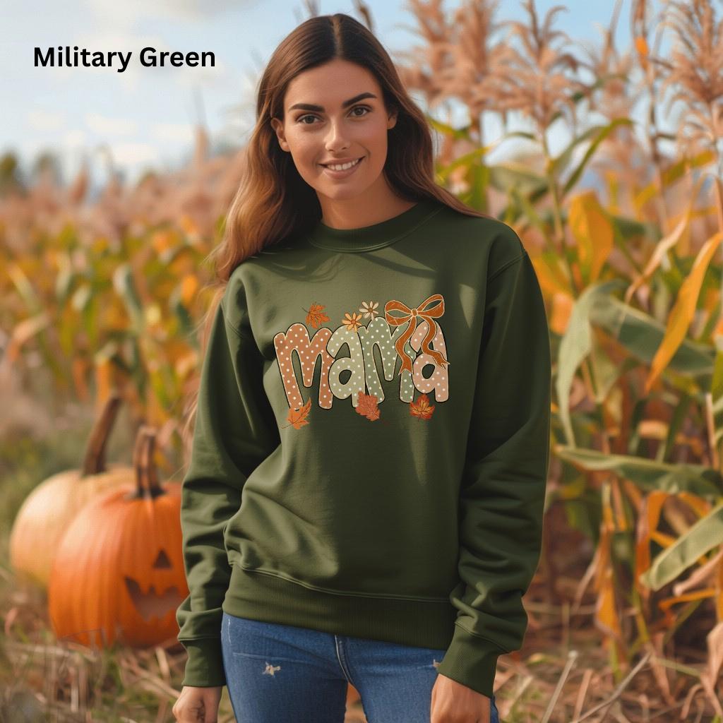 Mama Fall Sweatshirt, Coquette Bow Mama Crewneck, Cute Autumn Mom Sweatshirt, Pumpkin Patch Sweatshirt, Cozy Fall Graphic Sweatshirt