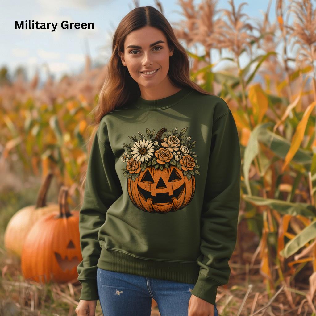 Floral Halloween Sweatshirt, Cute Fall Crewneck, Vintage Pumpkin Sweatshirt, Cozy Autumn Graphic Sweatshirt, Pumpkin Patch Outfit