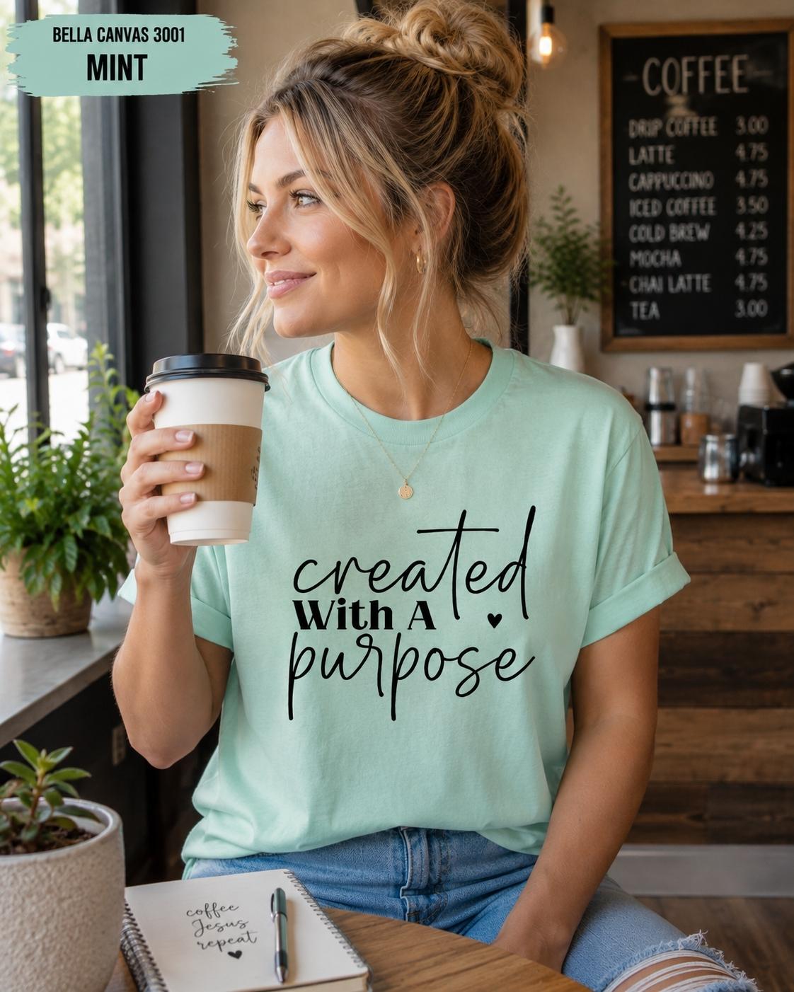 Created With Purpose Christian T-Shirt, Inspirational Bible Verse Tee, Faith Apparel