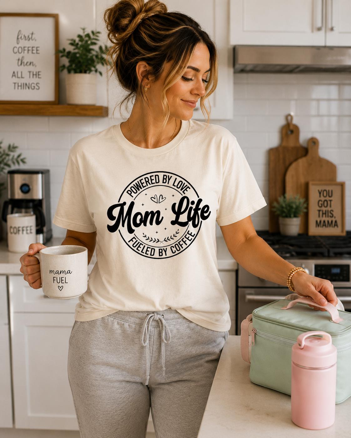 Mom Life Shirt, Powered by Love Fueled by Coffee Tee