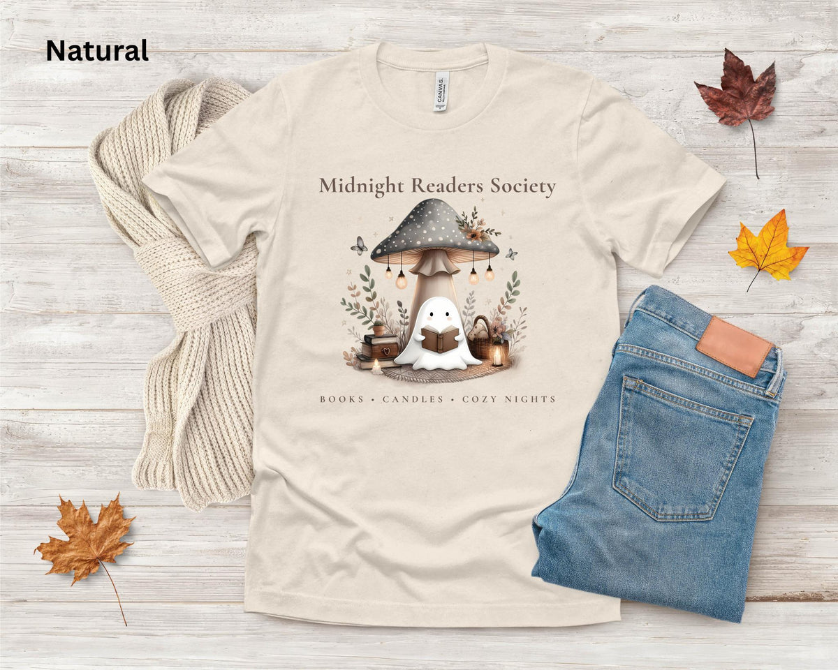 Ghost Book Lover Tee, Midnight Readers Society Shirt, Cozy Reading T-Shirt, Bookish Fall Tee, Book Club Gift for Women