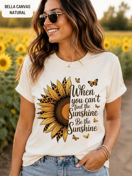 Sunflower Inspirational Shirt, Be the Sunshine Tee, Fall Graphic Tee, Women's Leopard Sunflower Shirt
