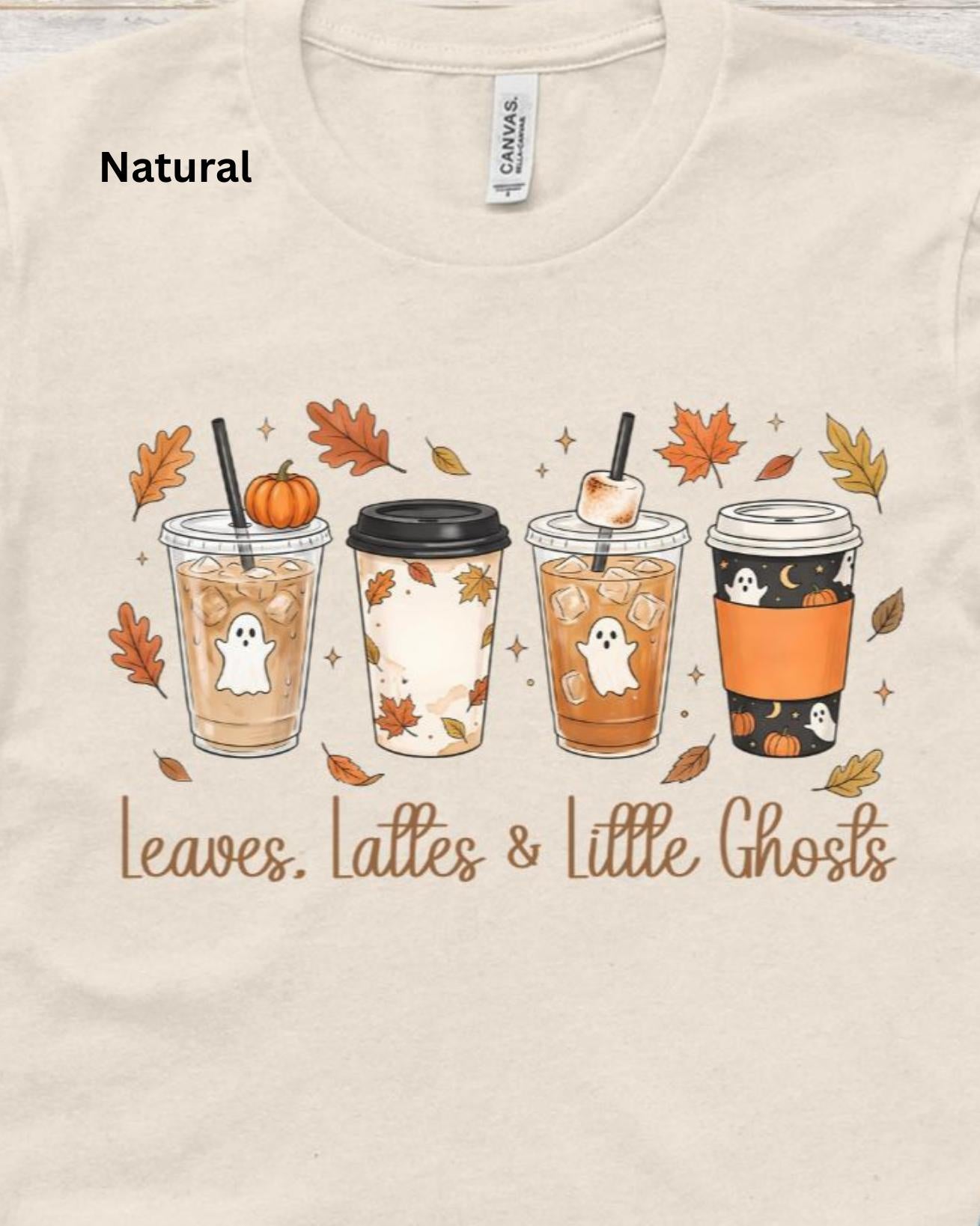 Leaves, Lattes & Little Ghosts Shirt, Cute Fall Coffee Shirt, Spooky Season Tee, Ghost Coffee Lover Shirt