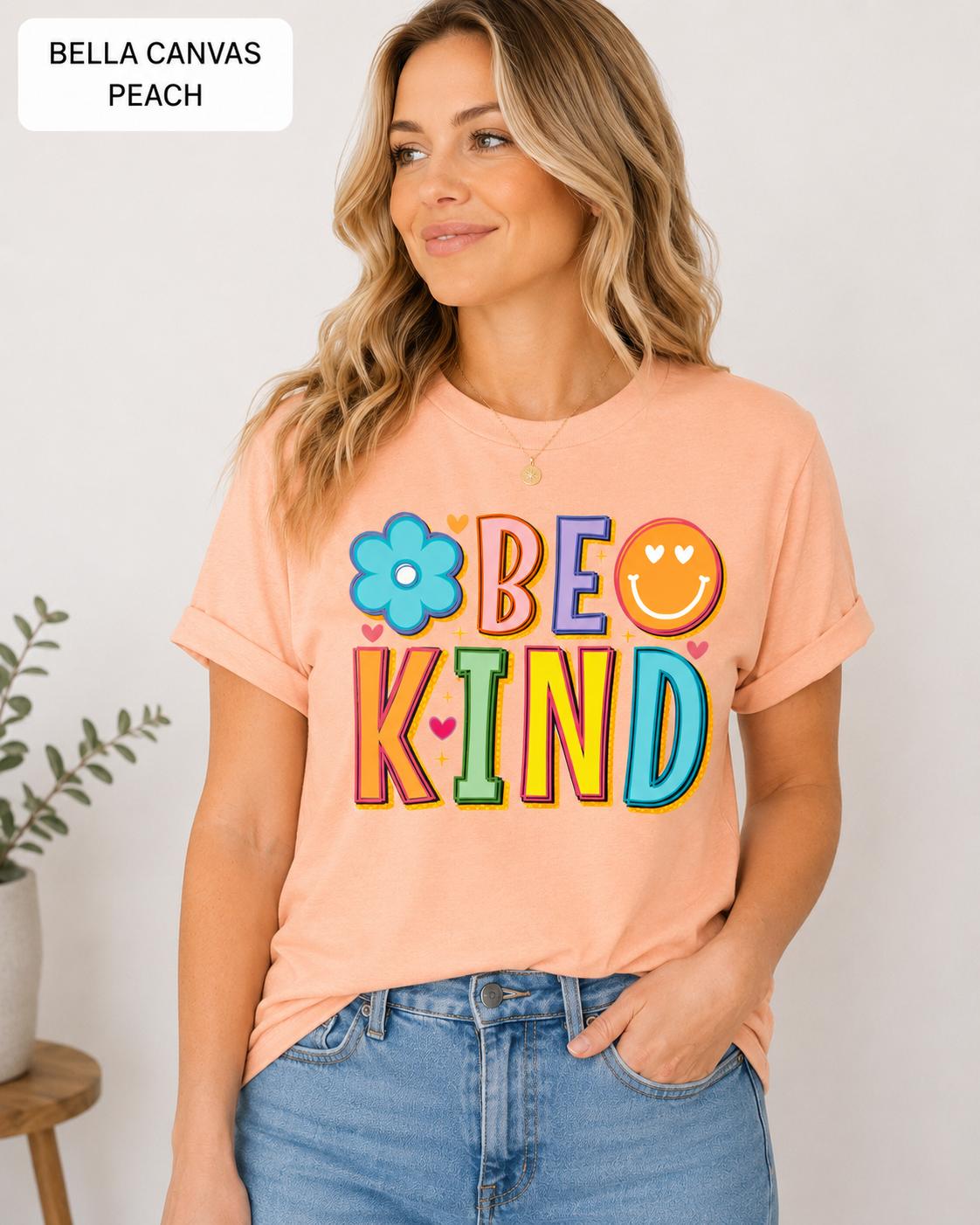 Be Kind Shirt, Retro Kindness Tee, Positive Vibes Shirt, Rainbow Smiley Graphic Tee