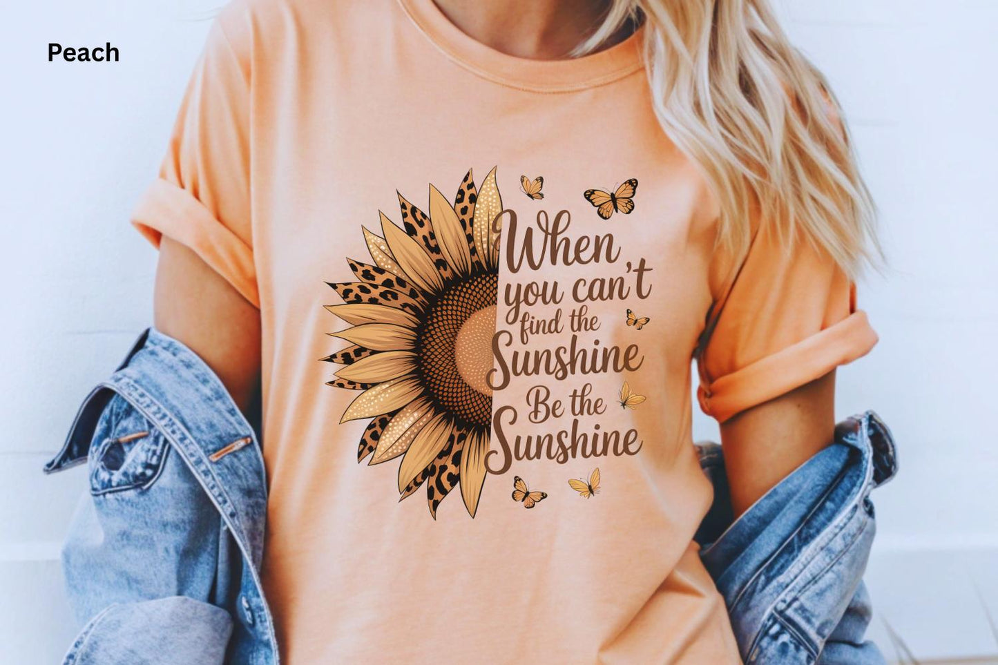 Sunflower Inspirational Shirt, Be the Sunshine Tee, Fall Graphic Tee, Women's Leopard Sunflower Shirt