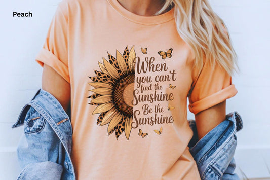 Sunflower Inspirational Shirt, Be the Sunshine Tee, Fall Graphic Tee, Women's Leopard Sunflower Shirt