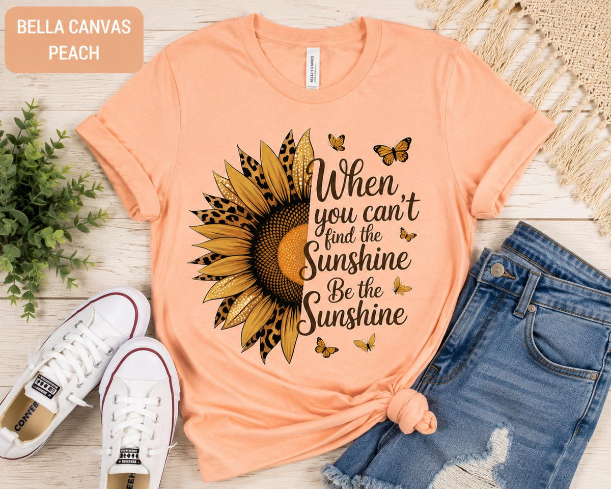 Sunflower Inspirational Shirt, Be the Sunshine Tee, Fall Graphic Tee, Women's Leopard Sunflower Shirt