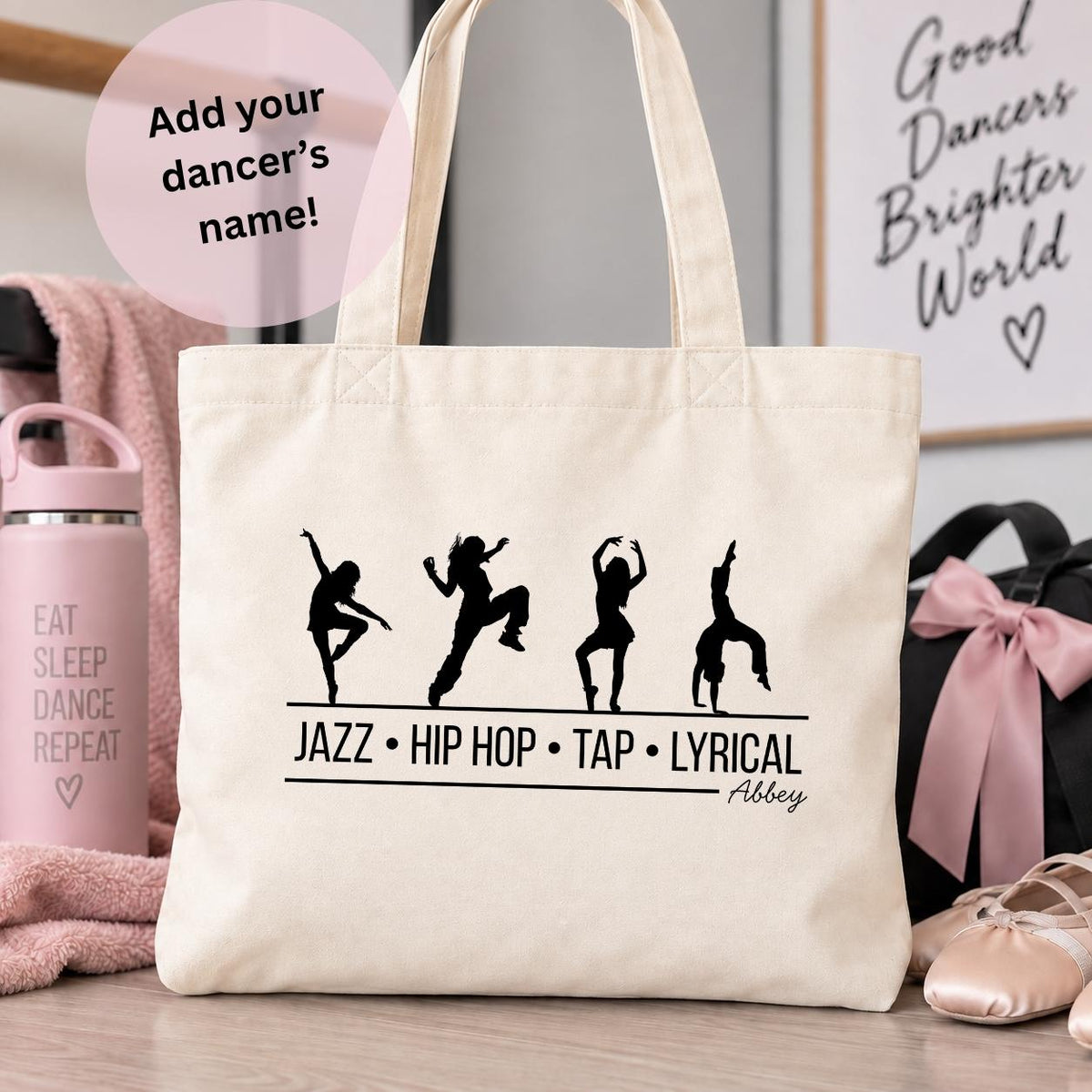 Personalized Dance Tote Bag, Dancer Gift, Dance Bag for Girls, Jazz Hip Hop Tap Lyrical Dance, Dance Team Gift