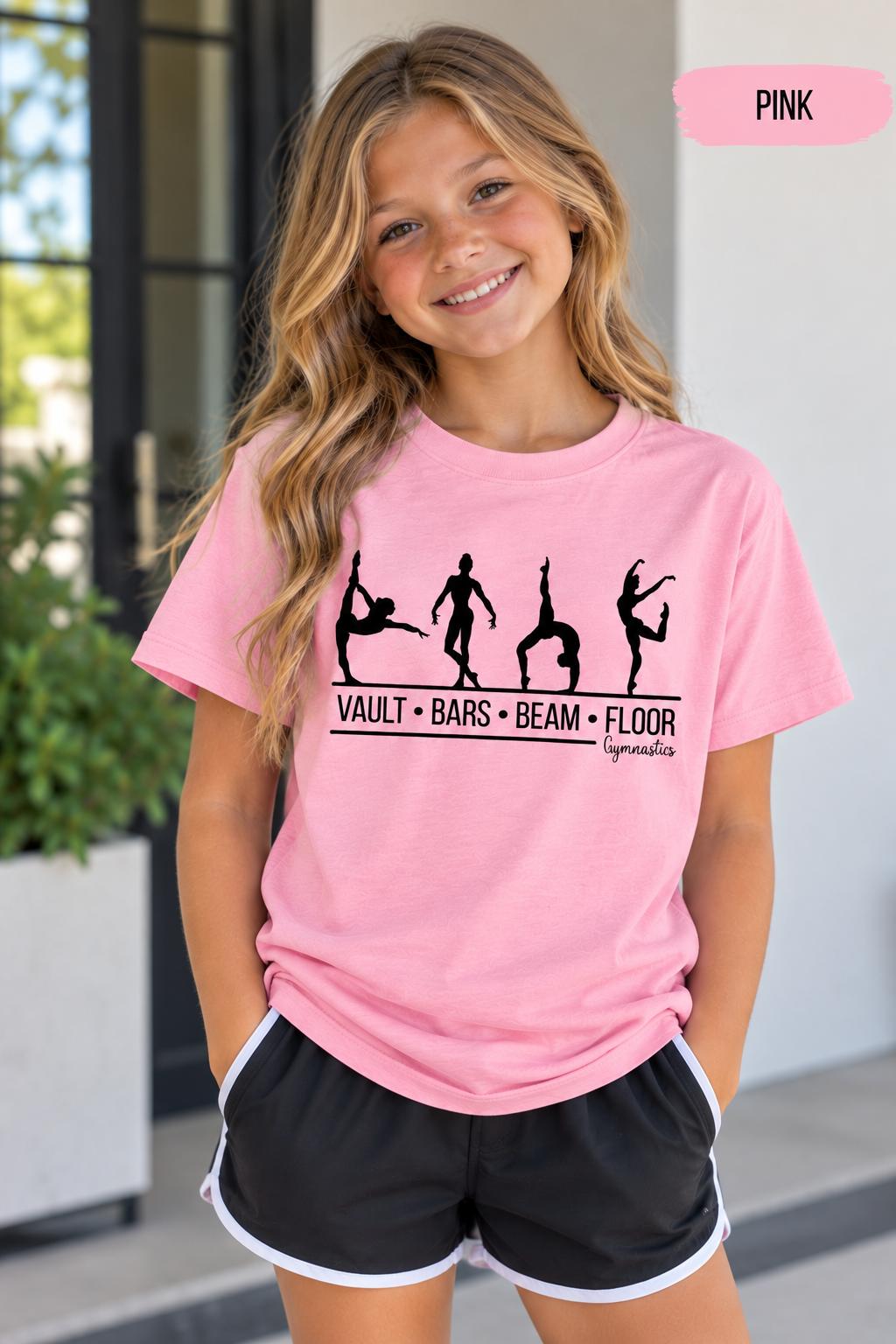 Personalized Gymnast Shirt or Sweatshirt, Gymnast Tee, Vault Bars Beam Floor Shirt, Gymnastics Gift, Youth Adult Gymnast Shirt