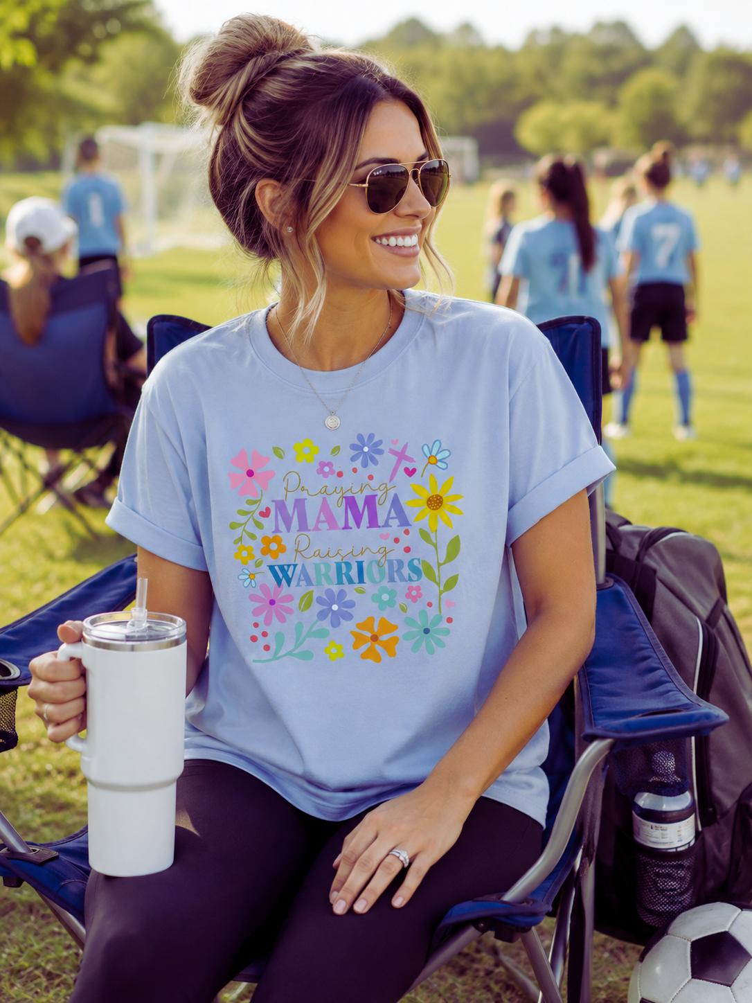 Praying Mama Raising Warriors Christian Tee