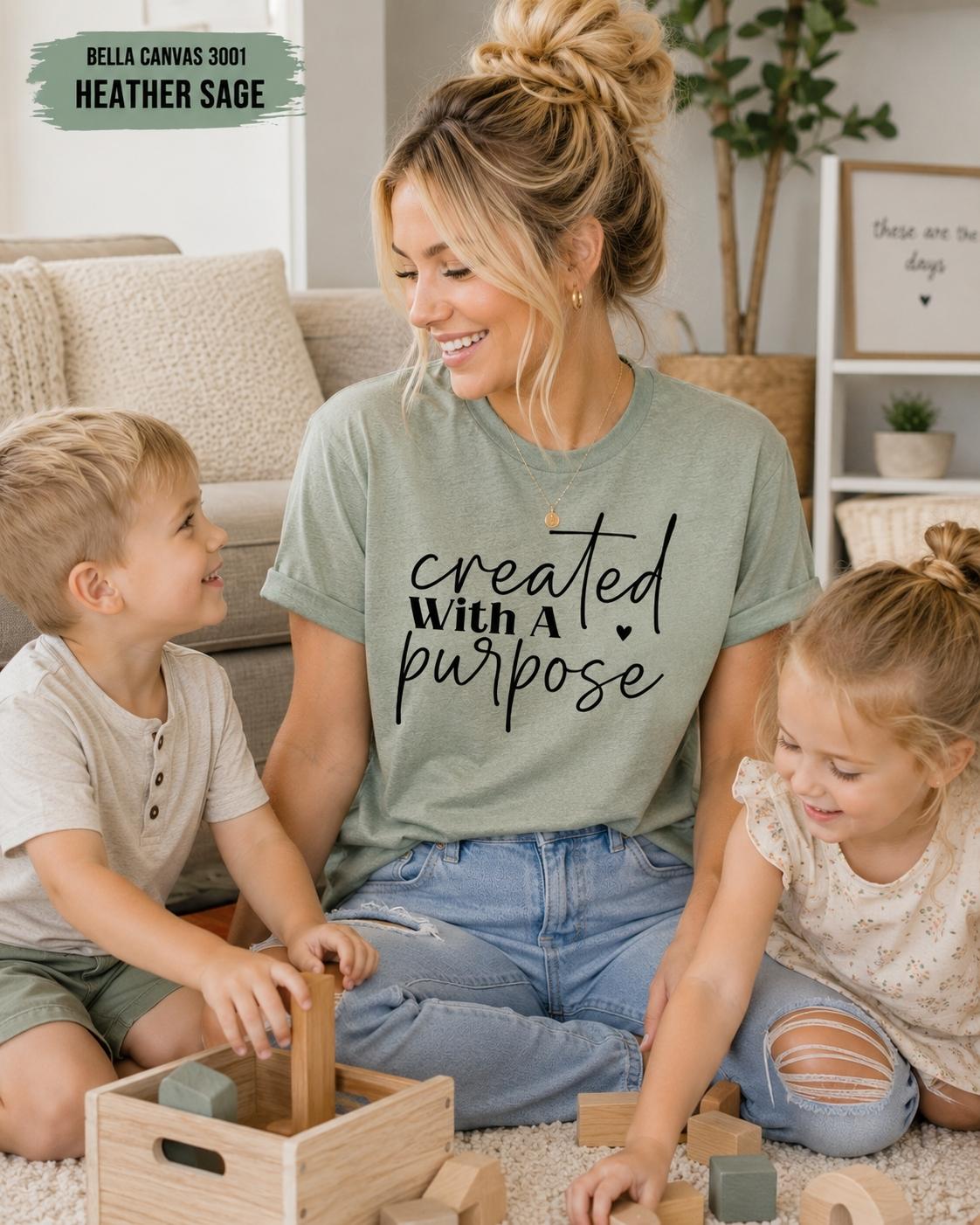 Created With Purpose Christian T-Shirt, Inspirational Bible Verse Tee, Faith Apparel