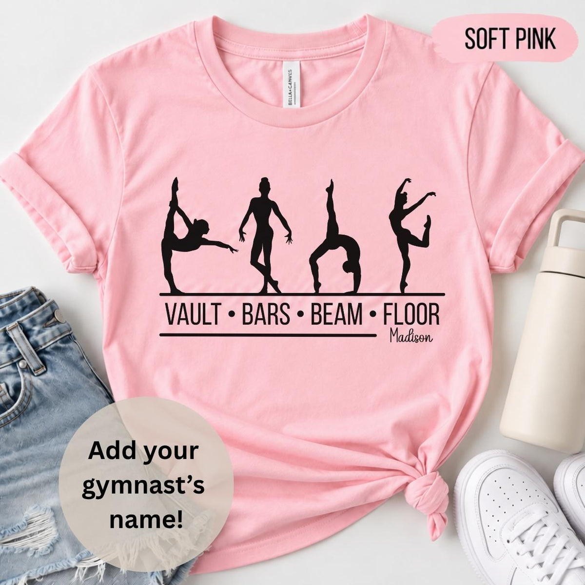 Personalized Gymnast Shirt or Sweatshirt, Gymnast Tee, Vault Bars Beam Floor Shirt, Gymnastics Gift, Youth Adult Gymnast Shirt