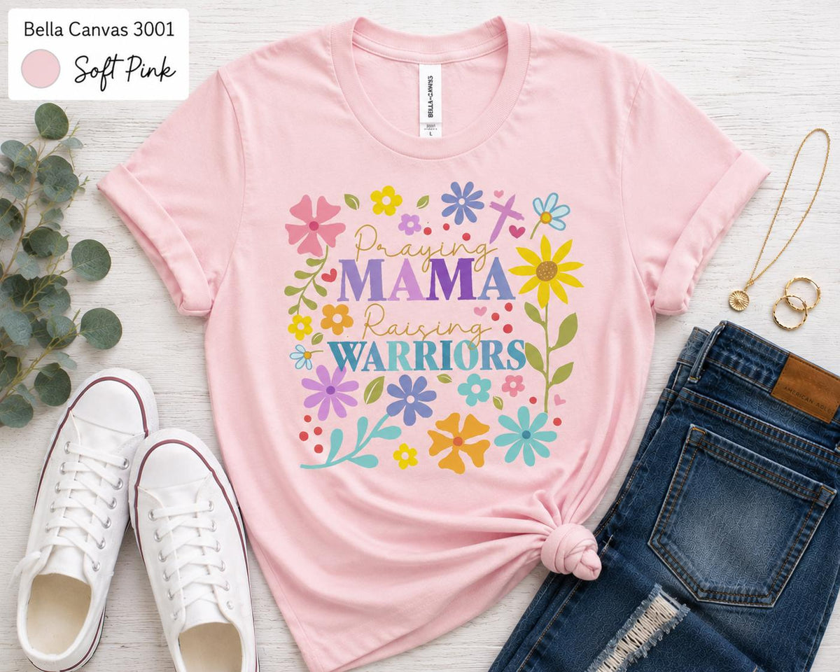 Praying Mama Raising Warriors Christian Tee