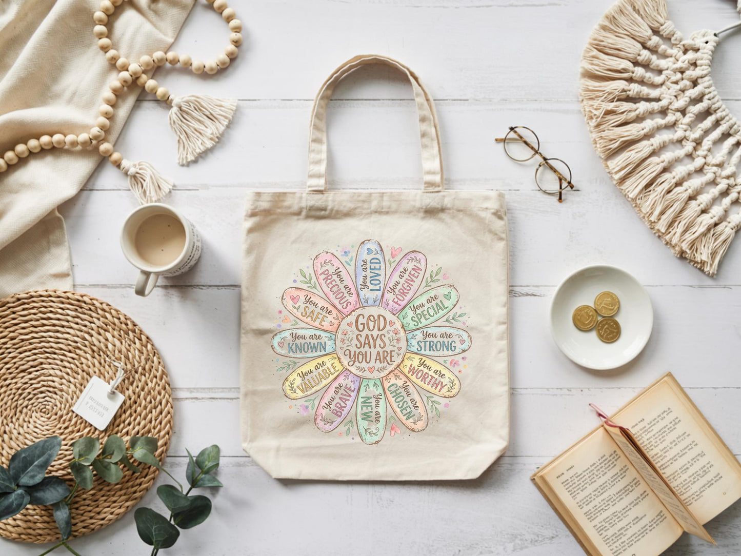 God Says You Are Christian Daisy Affirmation Tote Bag