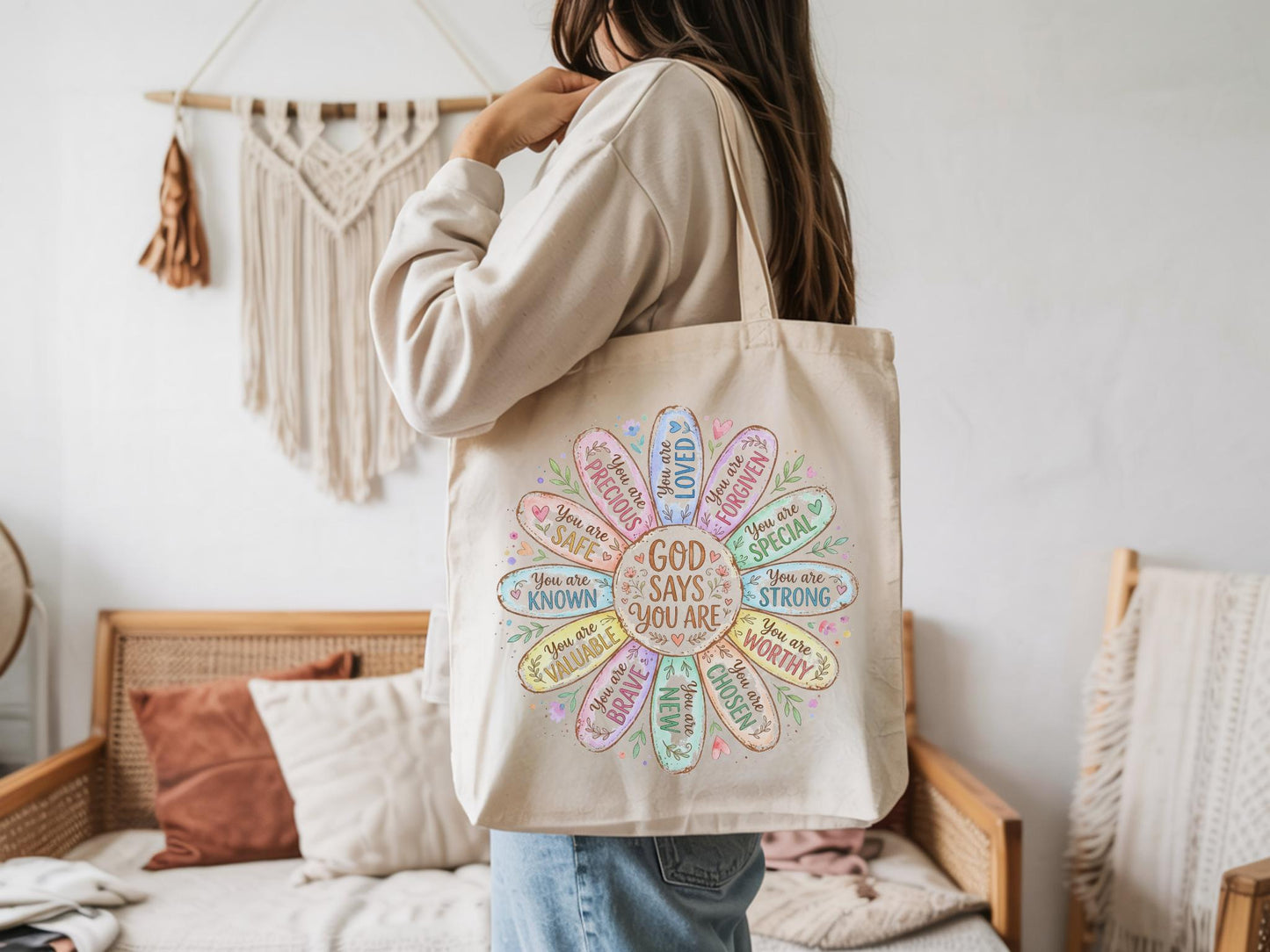 God Says You Are Christian Daisy Affirmation Tote Bag