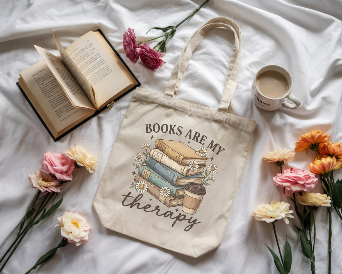 Books Are My Therapy Canvas Tote Bag