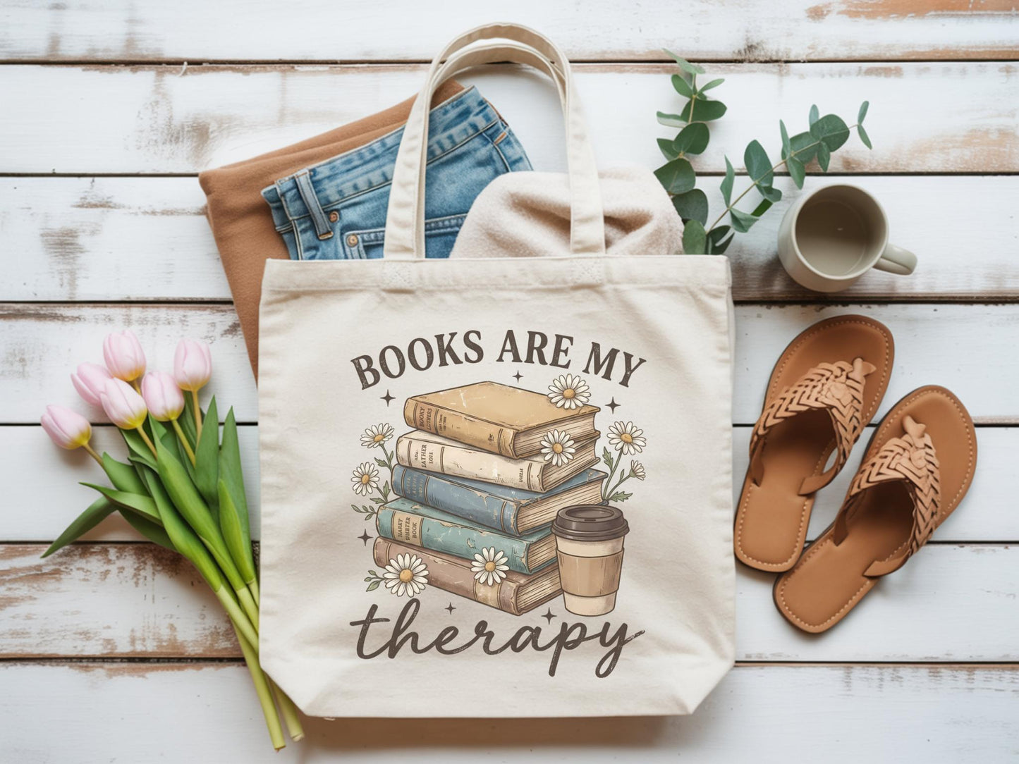 Books Are My Therapy Canvas Tote Bag