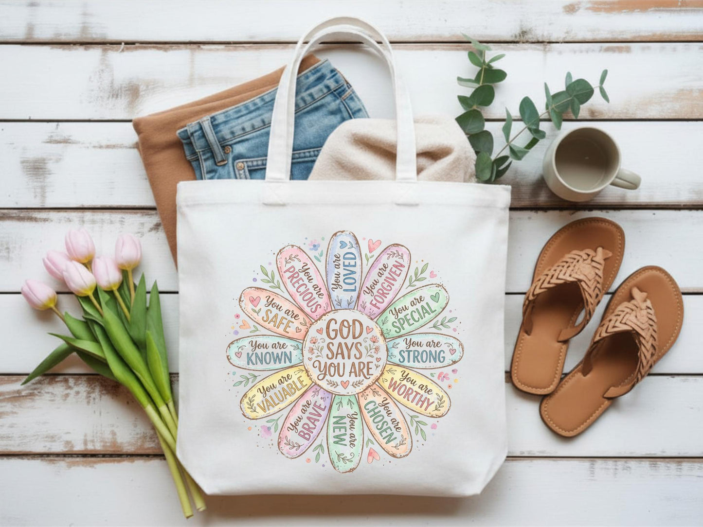 God Says You Are Christian Daisy Affirmation Tote Bag