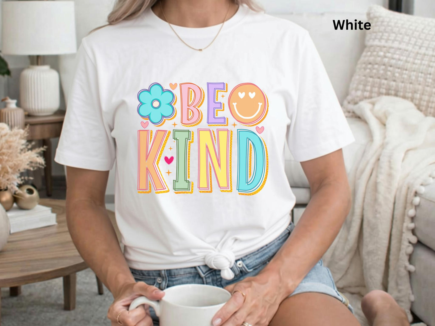 Be Kind Shirt, Retro Kindness Tee, Positive Vibes Shirt, Rainbow Smiley Graphic Tee