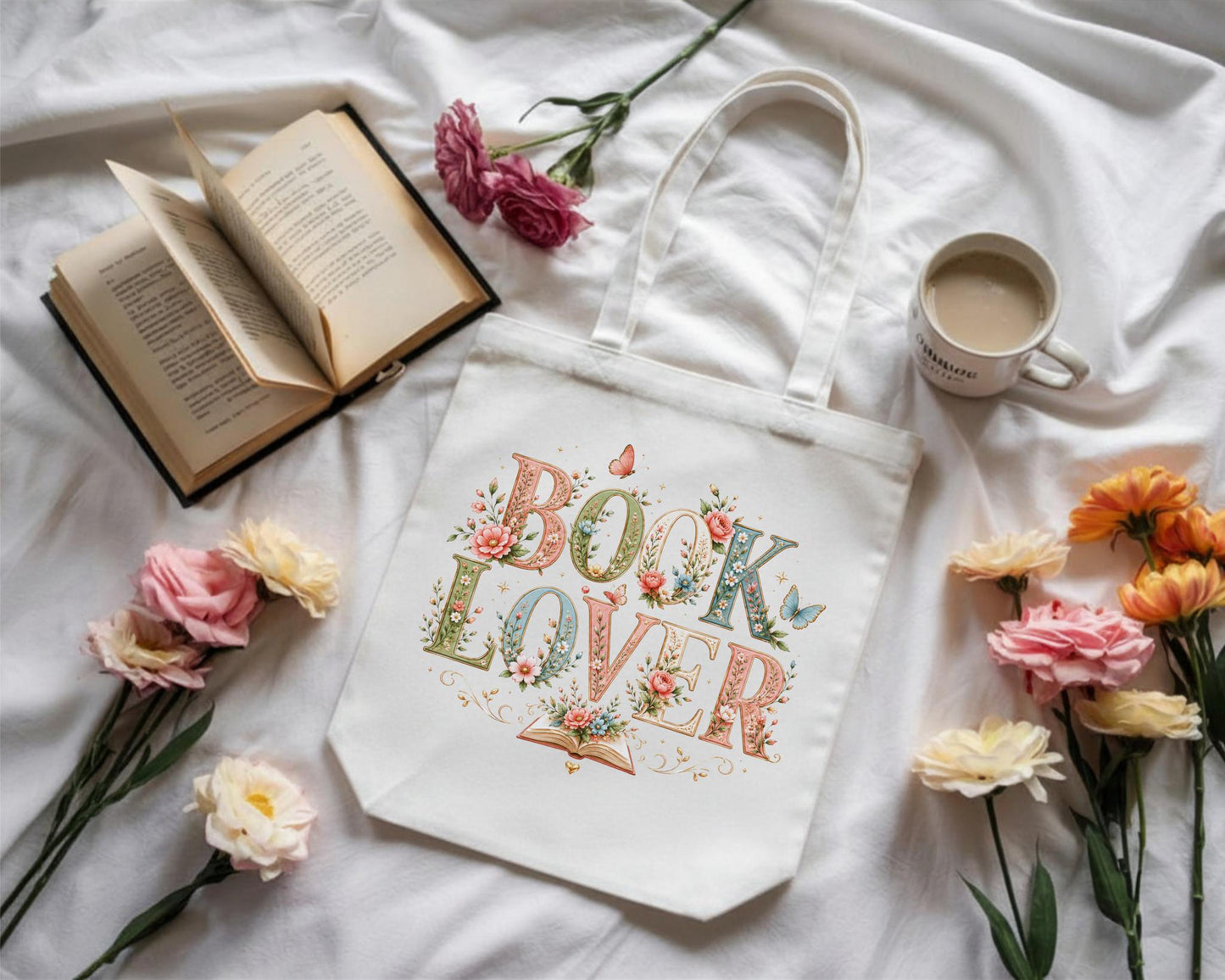 Floral Book Lover Tote Bag
