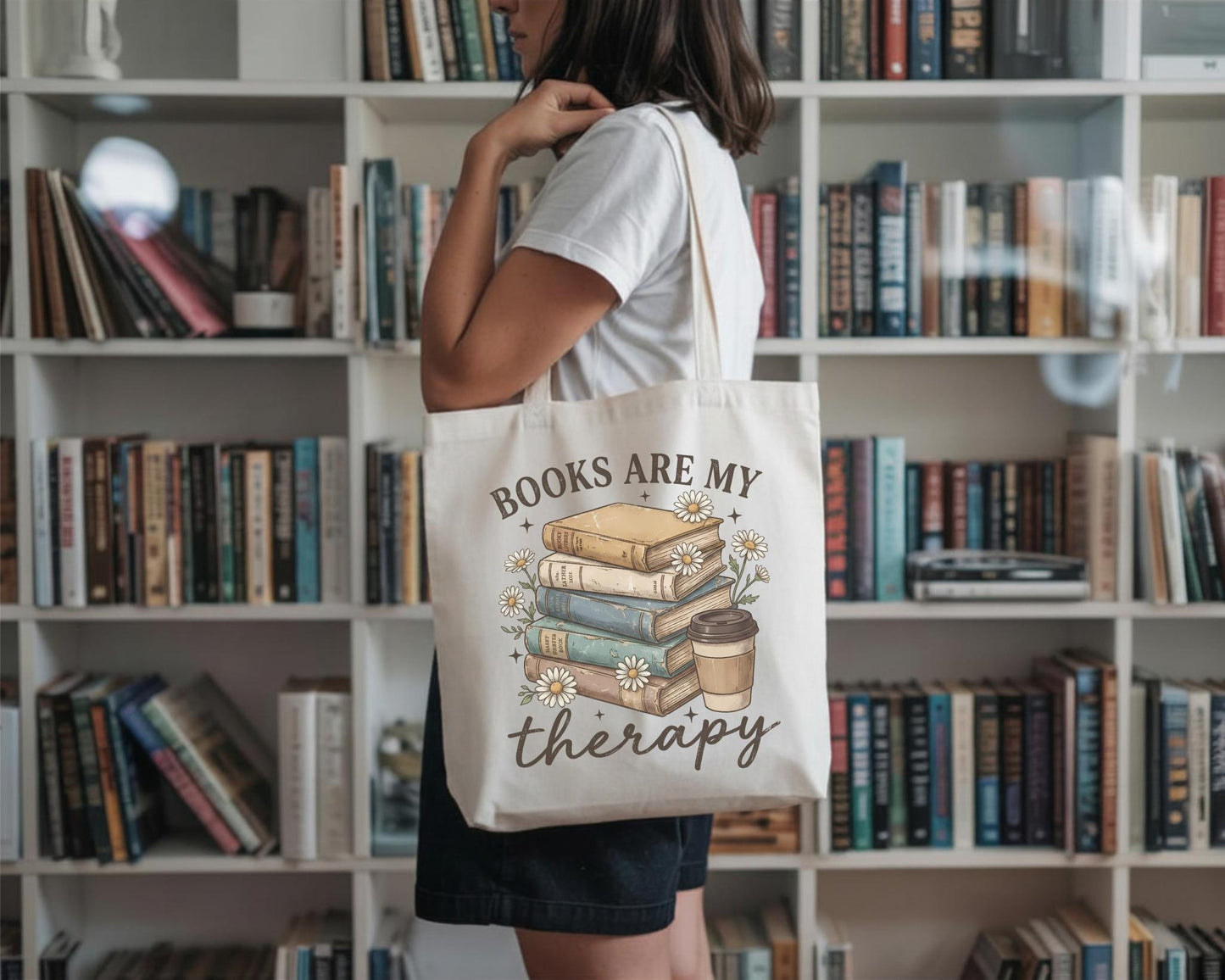 Books Are My Therapy Canvas Tote Bag