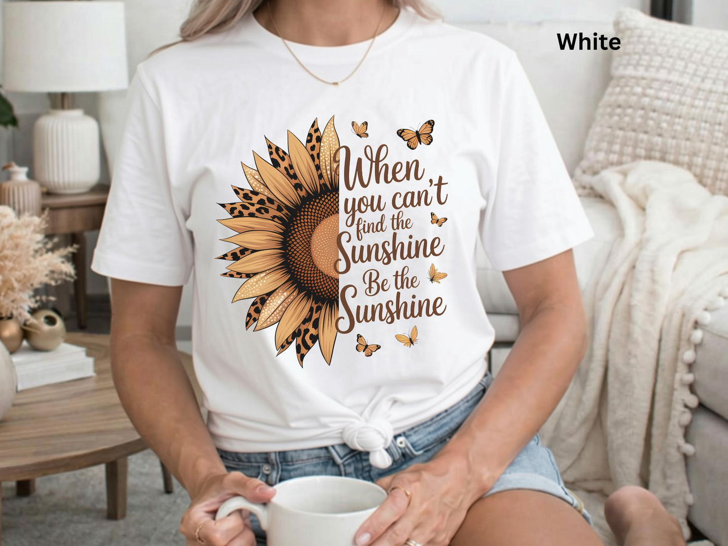 Sunflower Inspirational Shirt, Be the Sunshine Tee, Fall Graphic Tee, Women's Leopard Sunflower Shirt