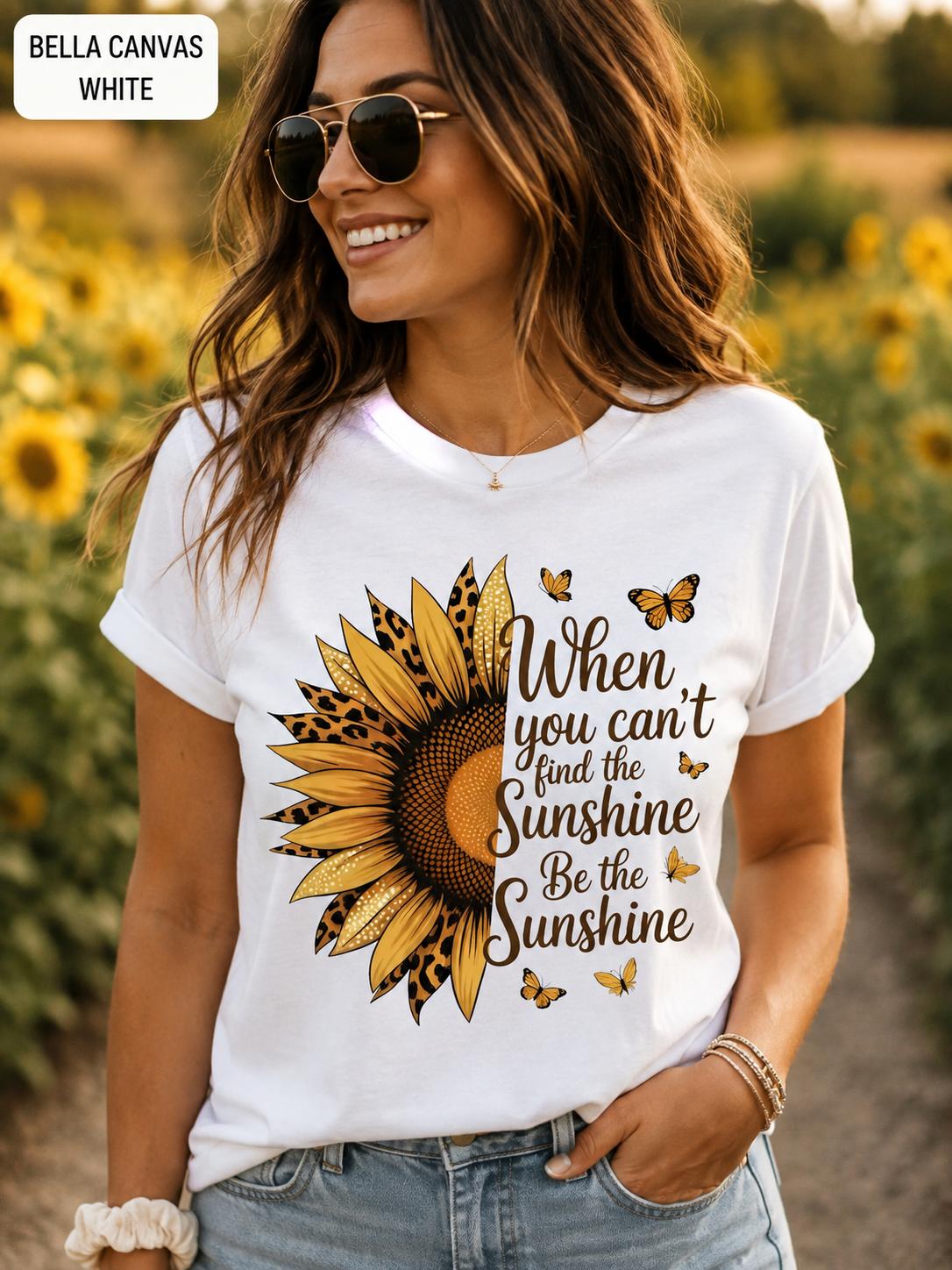 Sunflower Inspirational Shirt, Be the Sunshine Tee, Fall Graphic Tee, Women's Leopard Sunflower Shirt