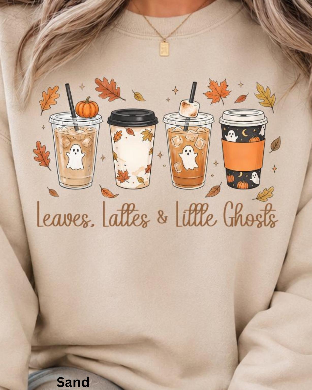 Leaves Lattes & Little Ghosts Sweatshirt, Cute Fall Crewneck, Cozy Coffee Lover Sweatshirt, Spooky Season Crewneck, Pumpkin Spice Sweatshirt